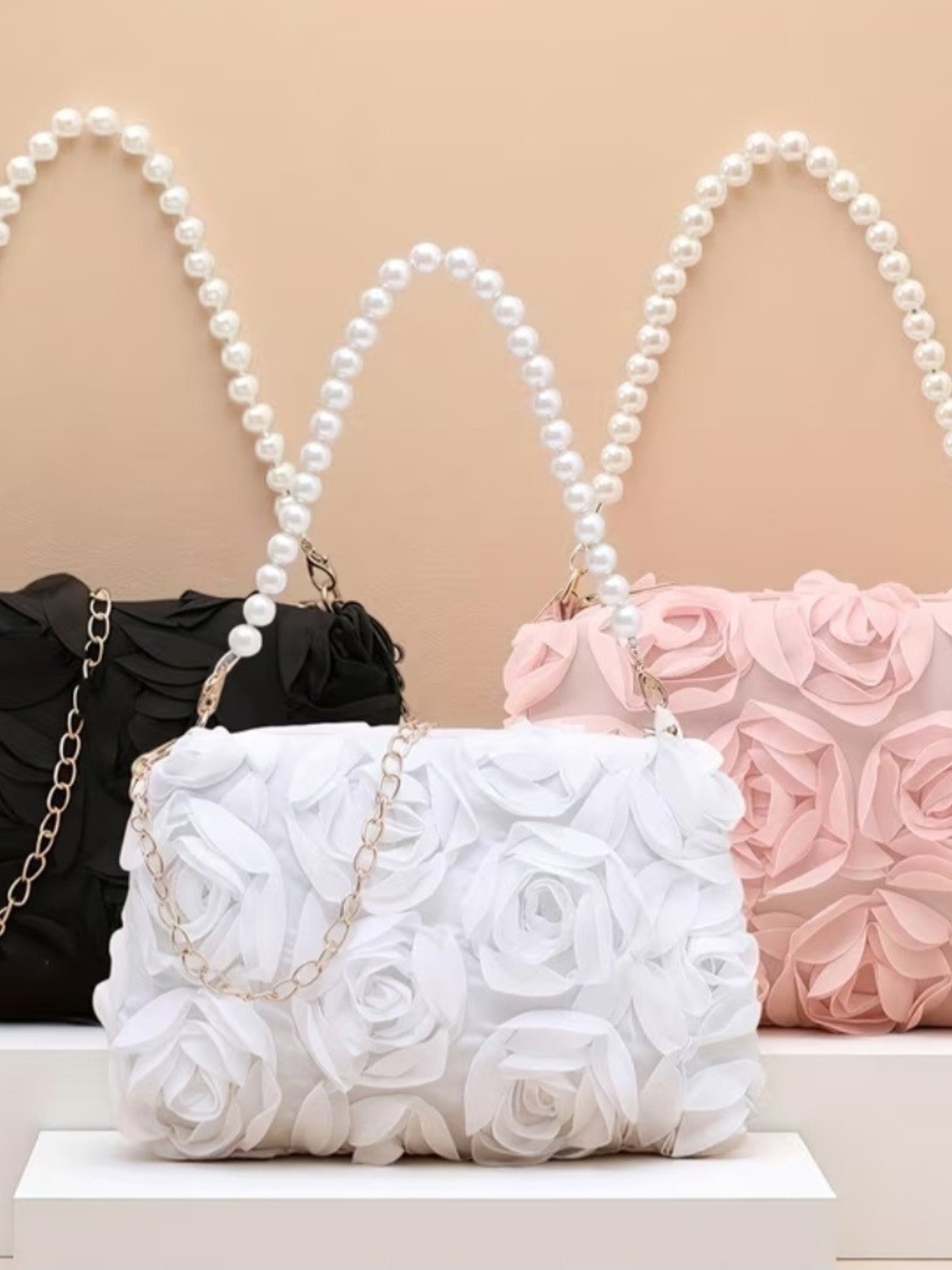 Pink Floral Pearl-Handle Women’s Shoulder Bag, NIP - Picture 2 of 7
